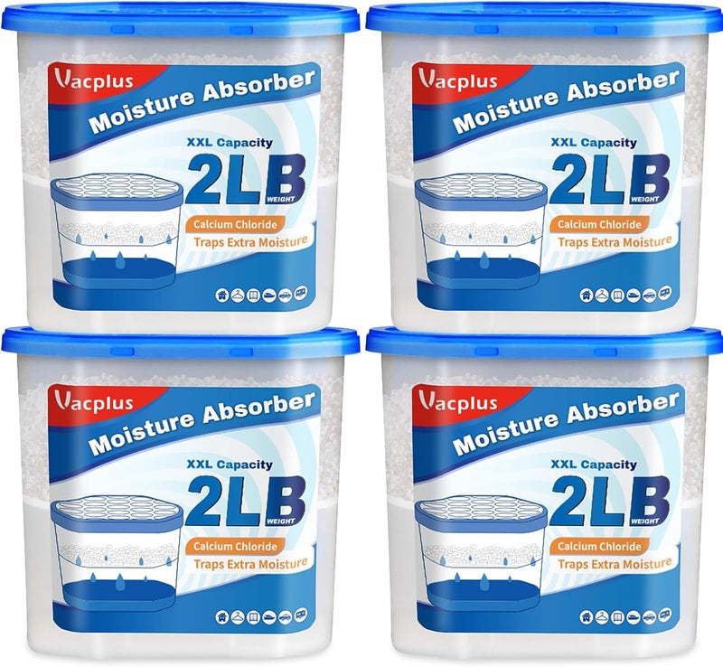 Vacplus Moisture Absorber Buckets – Large Capacity Dehumidifier and Humidity Absorber for Closet, Basement, Bathroom, RV, and Storage Areas, Unscented, 2 lbs, 4 Pack - Image 1